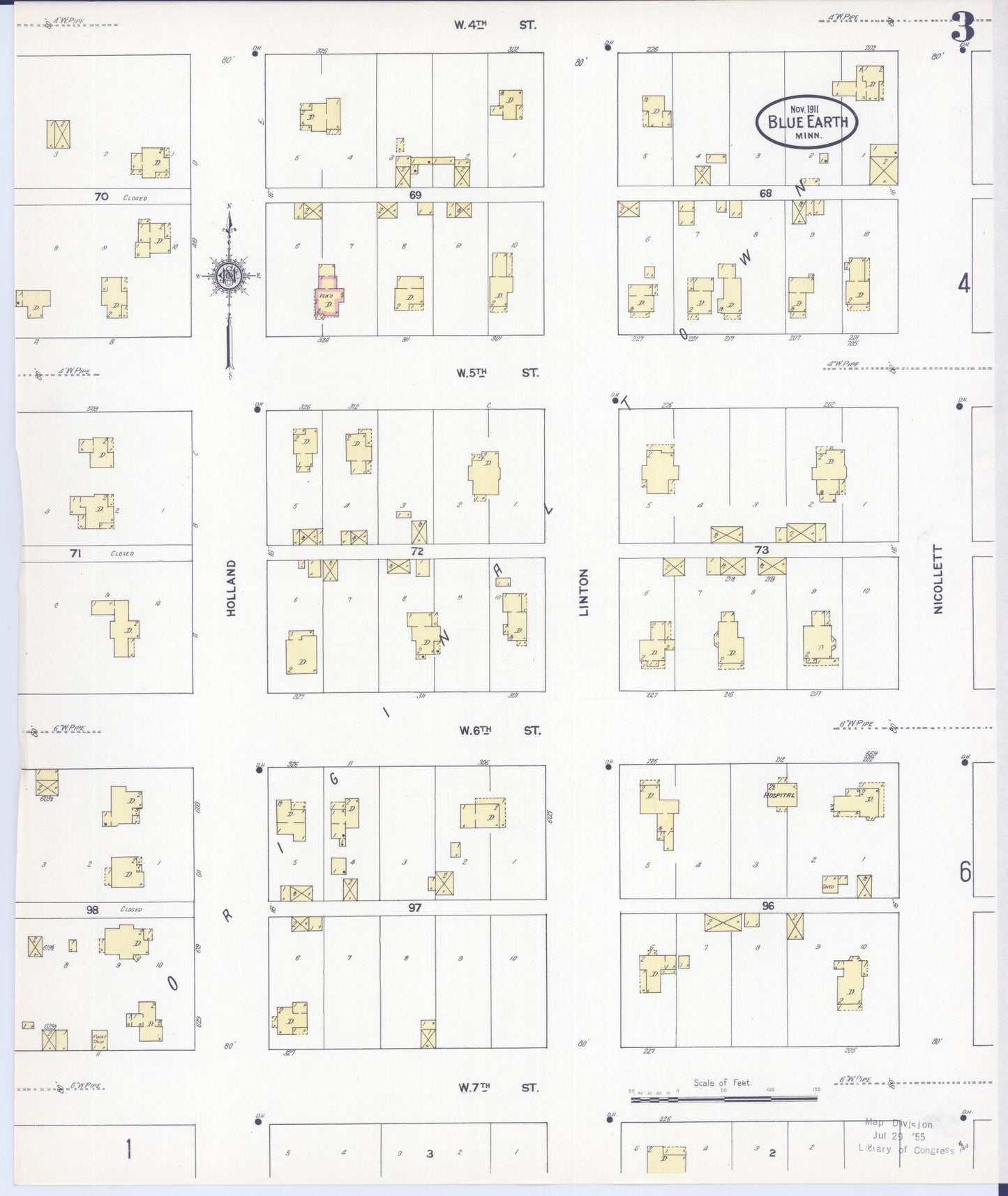 Sanborn Fire Insurance Map from Blue Earth, Faribault County, Minnesota (1911), Sheet #0003 - Historic Sanborn Fire Insurance Map Print, vintage old map wall art, antique decor, genealogy gift, Minnesota Minnesota map