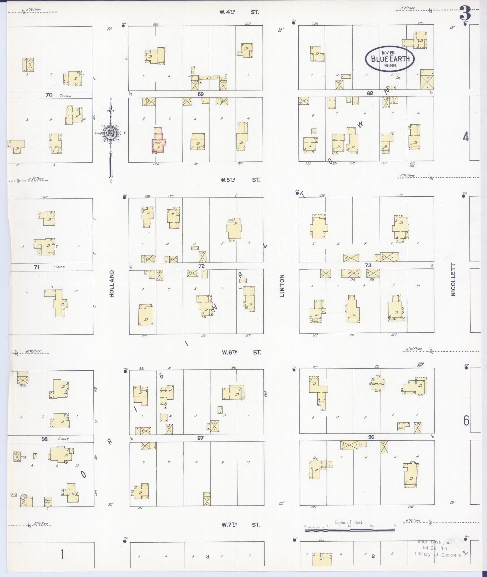 Sanborn Fire Insurance Map from Blue Earth, Faribault County, Minnesota (1911), Sheet #0003 - Historic Sanborn Fire Insurance Map Print, vintage old map wall art, antique decor, genealogy gift, Minnesota Minnesota map
