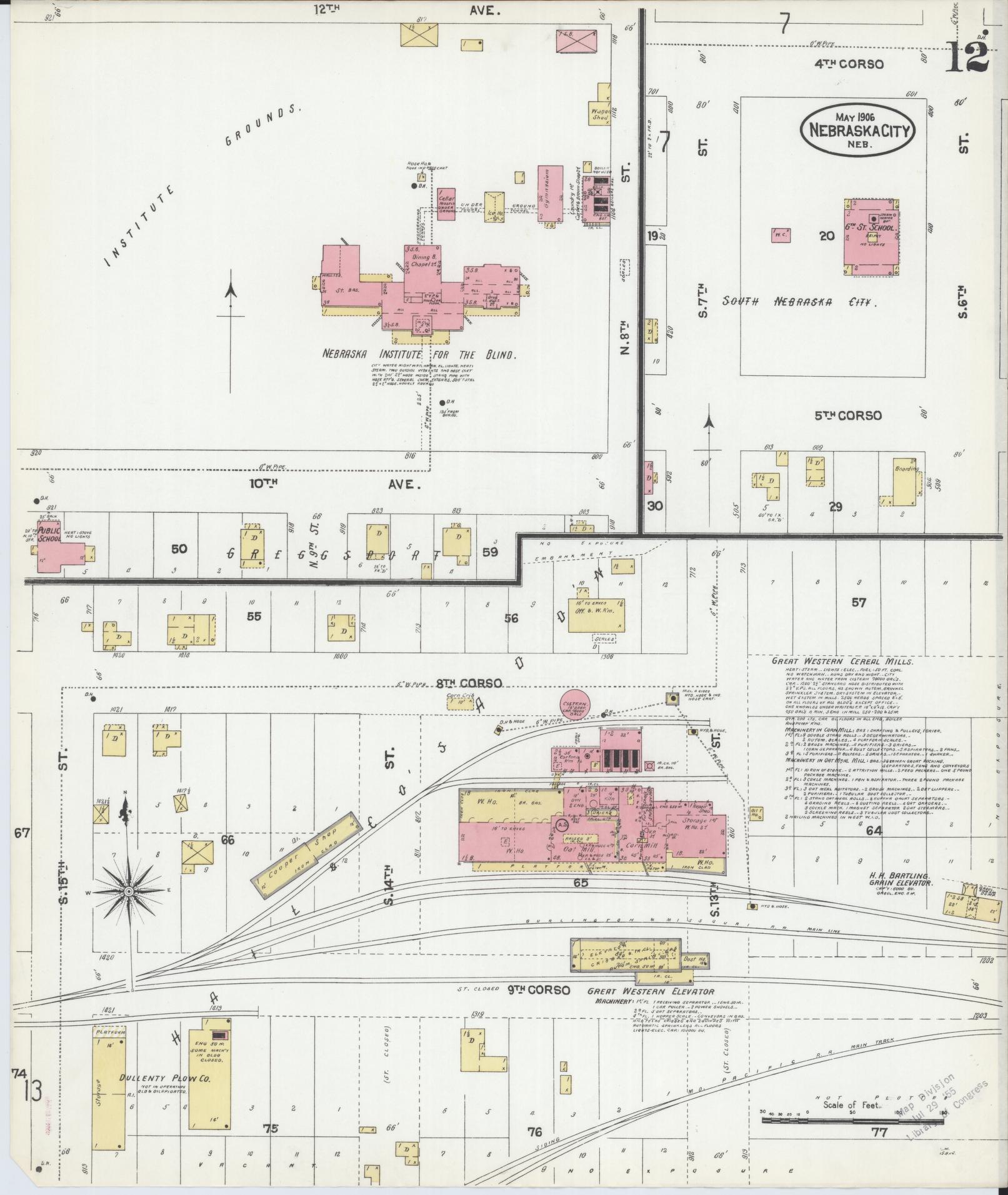 Sanborn Fire Insurance Map from Nebraska City, Otoe County, Nebraska (1906), Sheet #0012 - Historic Sanborn Fire Insurance Map Print, vintage old map wall art, antique decor, genealogy gift, Nebraska Nebraska map