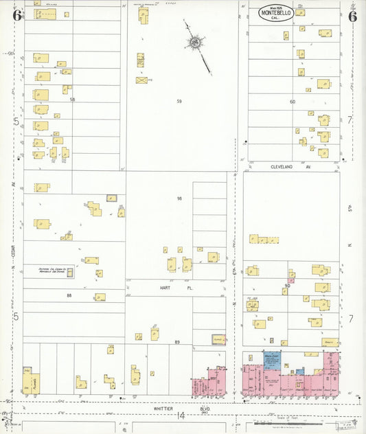Sanborn Fire Insurance Map from Montebello, Los Angeles County, California (1925), Sheet #0006 - Historic Sanborn Fire Insurance Map Print, vintage old map wall art, antique decor, genealogy gift, California California map