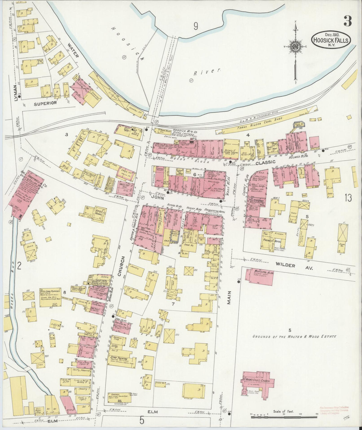 Sanborn Fire Insurance Map from Hoosick Falls, Rensselaer County, New York (1910), Sheet #0003 - Complete Map Set gallery image, historic Sanborn map, vintage wall art, New York New York