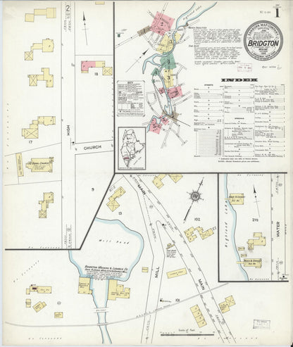 Sanborn Fire Insurance Map from Bridgton, Cumberland County, Maine (1914), Sheet #0001 - Complete Map Set gallery image, historic Sanborn map, vintage wall art, Maine Maine