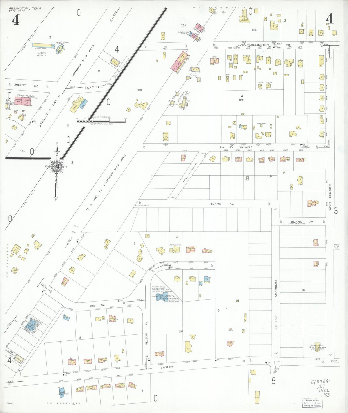 Sanborn Fire Insurance Map from Millington, Shelby County, Tennessee (1952), Sheet #0004 - Historic Sanborn Fire Insurance Map Print, vintage old map wall art, antique decor, genealogy gift, Tennessee Tennessee map