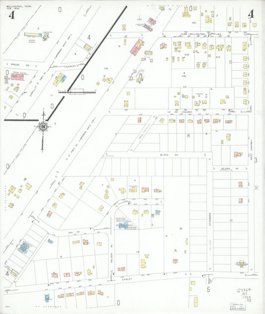 Sanborn Fire Insurance Map from Millington, Shelby County, Tennessee (1952), Sheet #0004 - Historic Sanborn Fire Insurance Map Print, vintage old map wall art, antique decor, genealogy gift, Tennessee Tennessee map
