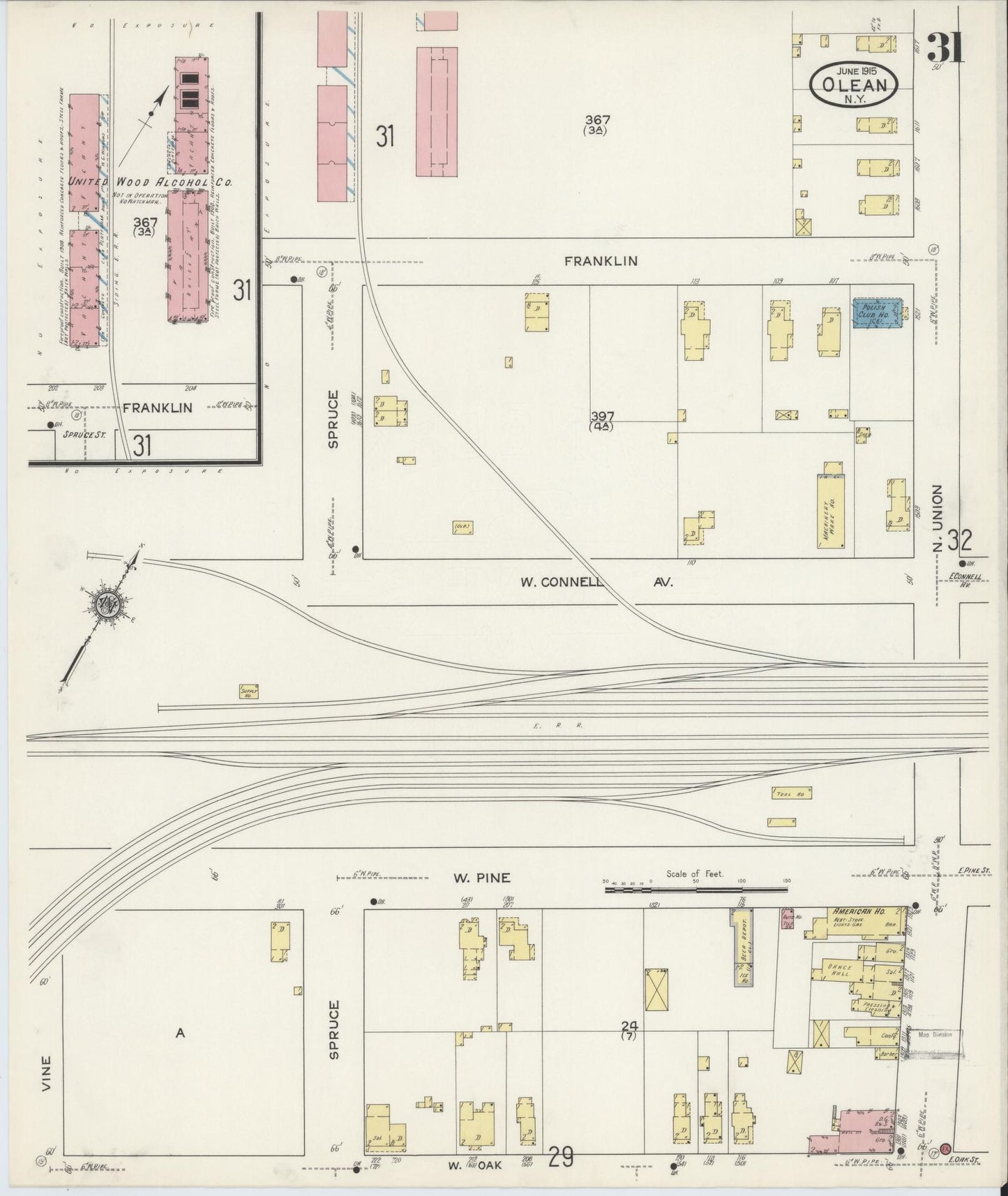 Sanborn Fire Insurance Map from Olean, Cattaraugus County, New York (1915), Sheet #0031 - Complete Map Set gallery image, historic Sanborn map, vintage wall art, New York New York