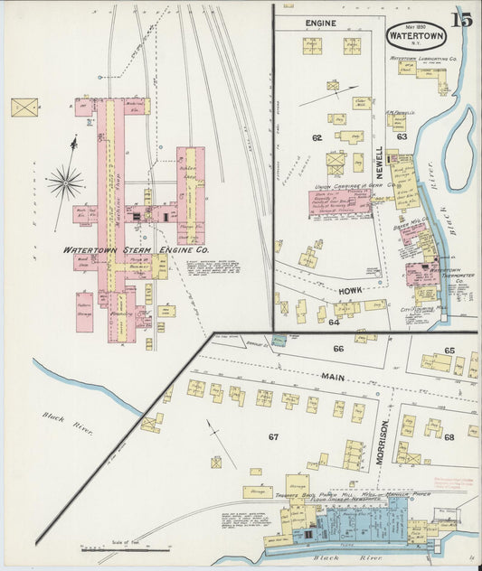 Sanborn Fire Insurance Map from Watertown, Jefferson County, New York (1890), Sheet #0015 - Historic Sanborn Fire Insurance Map Print, vintage old map wall art, antique decor, genealogy gift, New York New York map