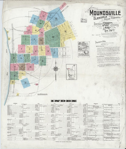 Sanborn Fire Insurance Map from Moundsville, Marshall County, West Virginia (1923), Sheet #0001 - Complete Map Set gallery image, historic Sanborn map, vintage wall art, West Virginia West Virginia