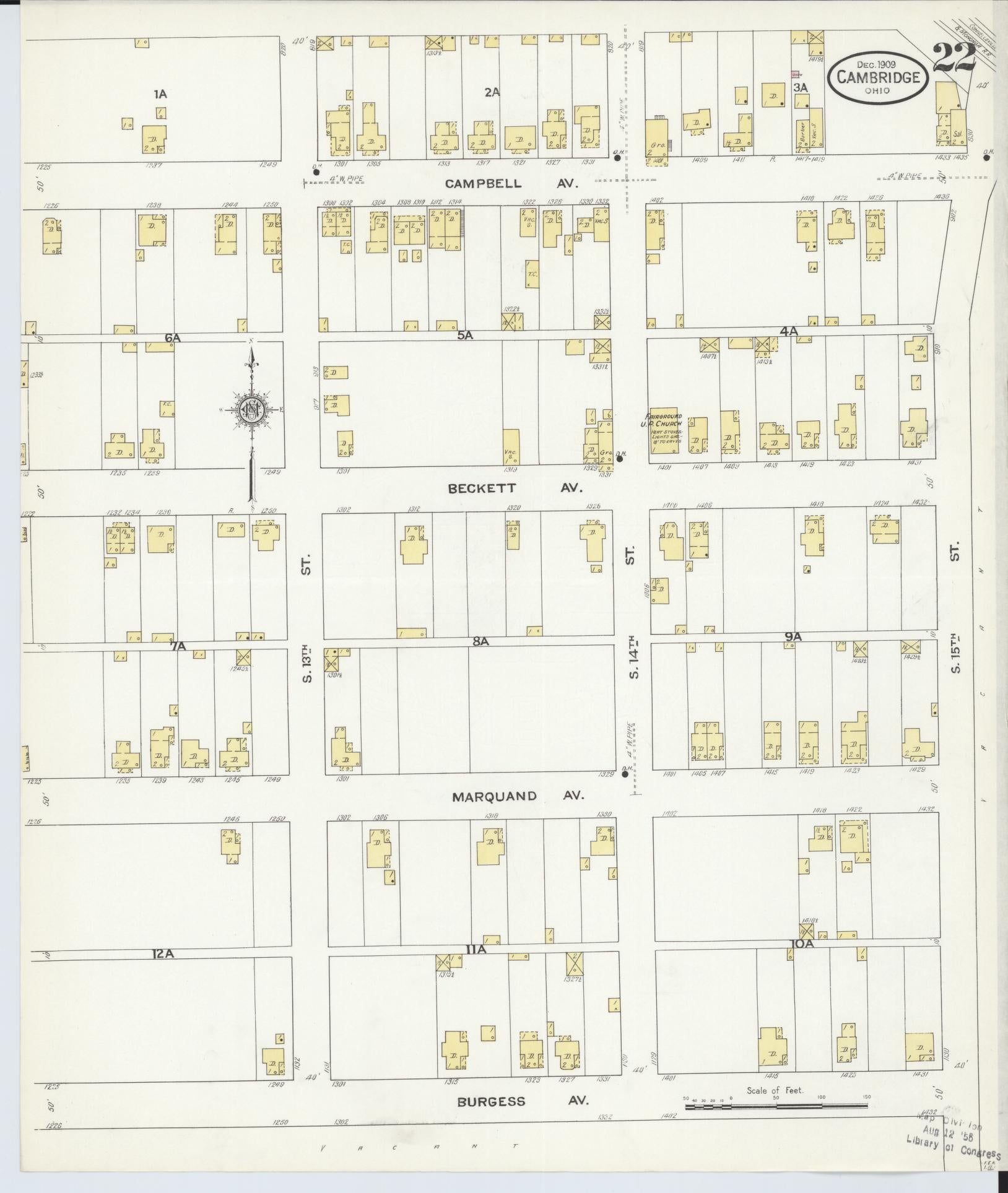Sanborn Fire Insurance Map from Cambridge, Guernsey County, Ohio (1909), Sheet #0022 - Historic Sanborn Fire Insurance Map Print, vintage old map wall art, antique decor, genealogy gift, Ohio Ohio map