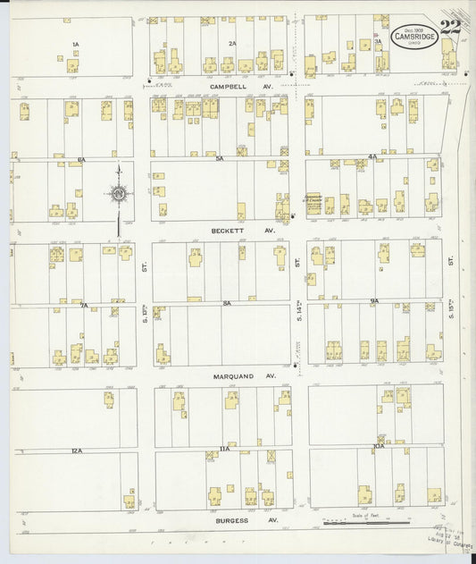 Sanborn Fire Insurance Map from Cambridge, Guernsey County, Ohio (1909), Sheet #0022 - Historic Sanborn Fire Insurance Map Print, vintage old map wall art, antique decor, genealogy gift, Ohio Ohio map