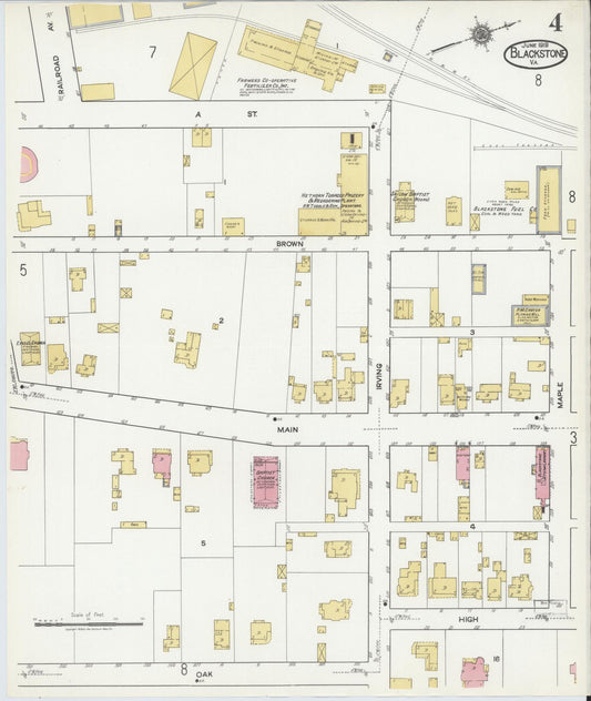 Sanborn Fire Insurance Map from Blackstone, Nottoway County, Virginia (1919), Sheet #0004 - Historic Sanborn Fire Insurance Map Print, vintage old map wall art, antique decor, genealogy gift, Virginia Virginia map