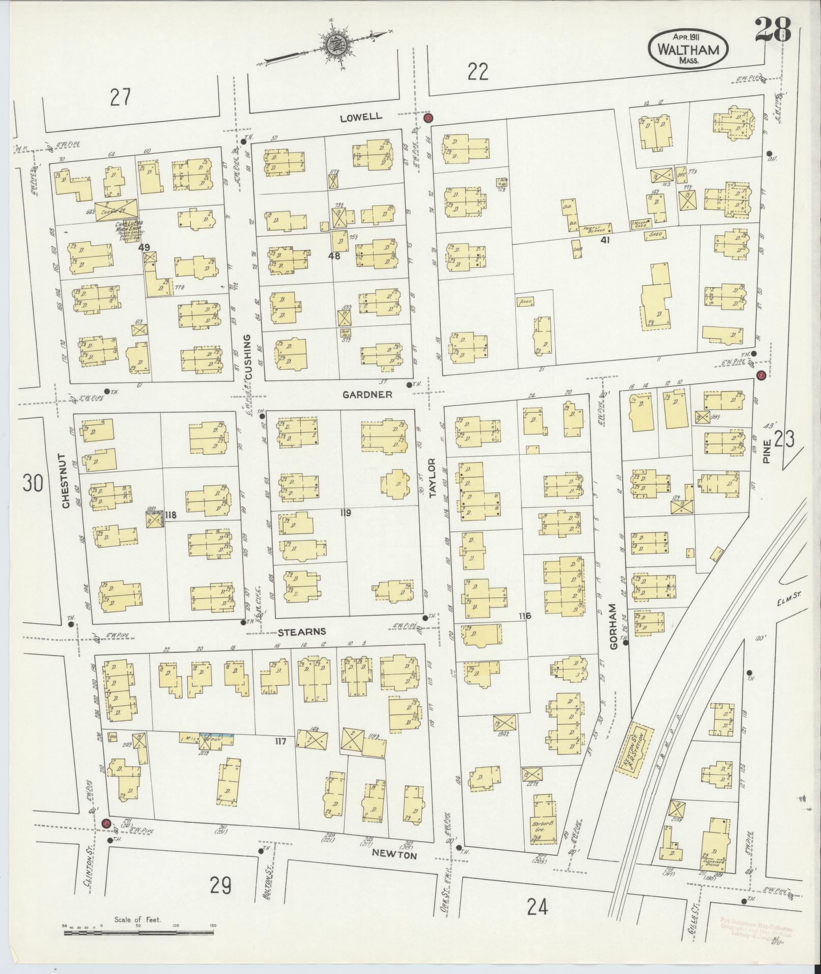 Sanborn Fire Insurance Map from Waltham, Middlesex County, Massachusetts (1911), Sheet #0028 - Complete Map Set gallery image, historic Sanborn map, vintage wall art, Massachusetts Massachusetts
