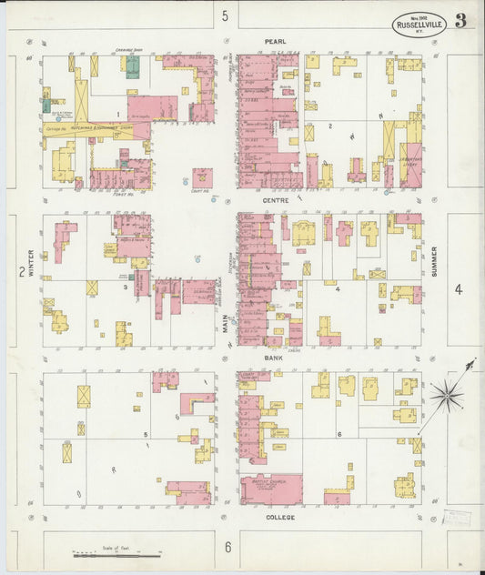 Sanborn Fire Insurance Map from Russellville, Logan County, Kentucky (1902), Sheet #0003 - Historic Sanborn Fire Insurance Map Print, vintage old map wall art, antique decor, genealogy gift, Kentucky Kentucky map