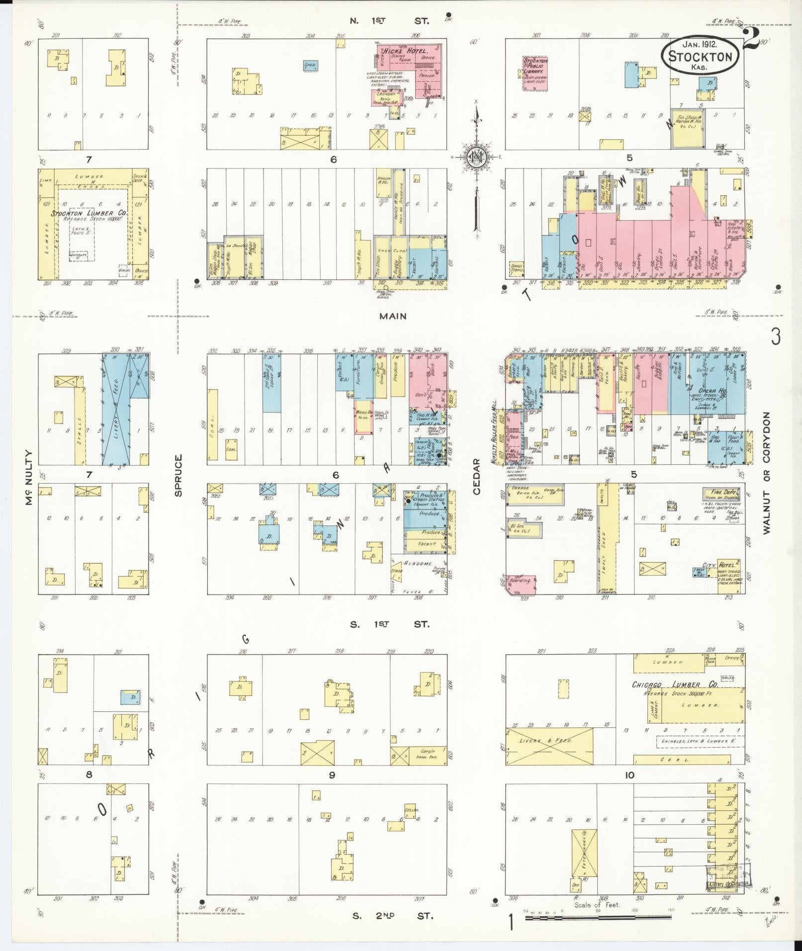 Sanborn Fire Insurance Map from Stockton, Rooks County, Kansas (1912), Sheet #0002 - Historic Sanborn Fire Insurance Map Print, vintage old map wall art, antique decor, genealogy gift, Kansas Kansas map
