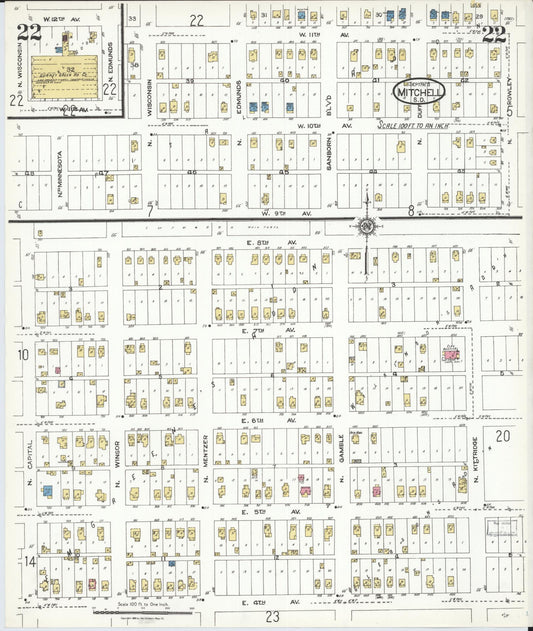 Sanborn Fire Insurance Map from Mitchell, Davison County, South Dakota (1923), Sheet #0022 - Historic Sanborn Fire Insurance Map Print, vintage old map wall art, antique decor, genealogy gift, South Dakota South Dakota map