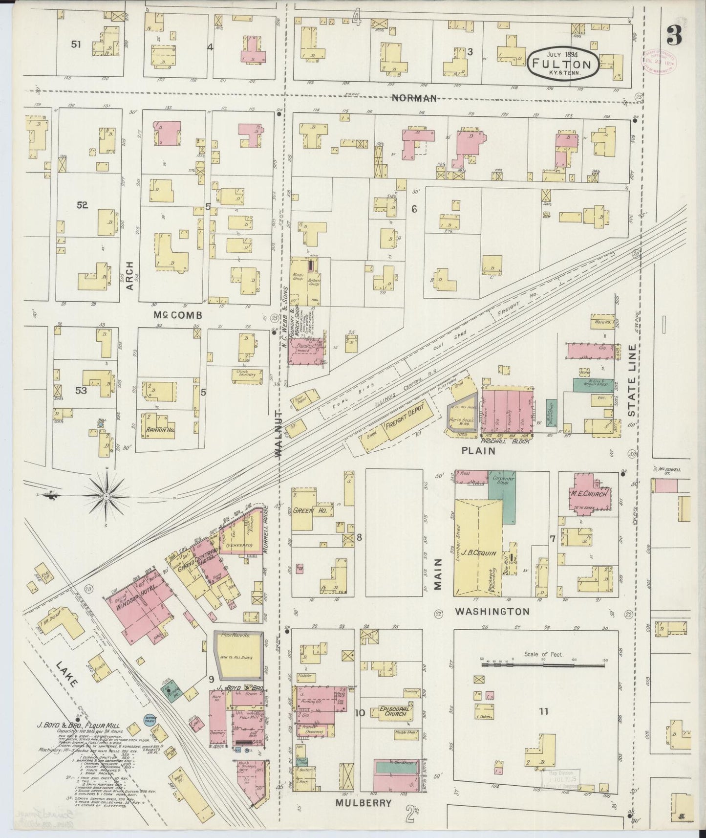 Sanborn Fire Insurance Map from Fulton, Fulton County, Kentucky (1894), Sheet #0003 - Historic Sanborn Fire Insurance Map Print, vintage old map wall art, antique decor, genealogy gift, Kentucky Kentucky map