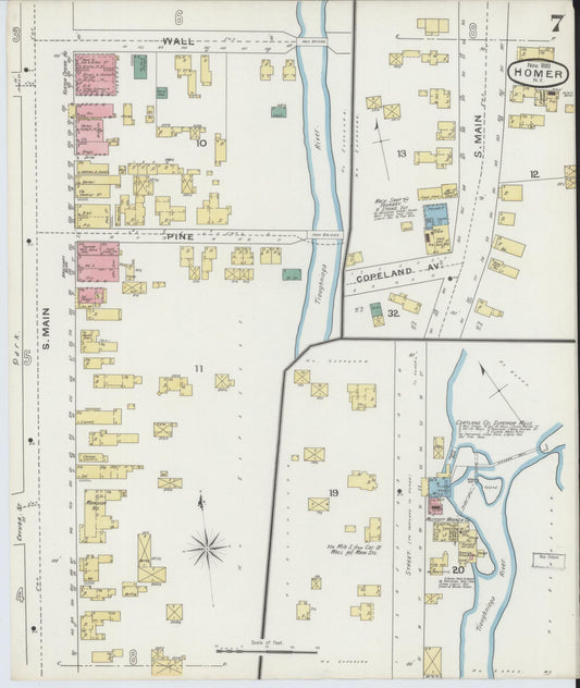 Sanborn Fire Insurance Map from Homer, Cortland County, New York (1893), Sheet #0007 - Historic Sanborn Fire Insurance Map Print, vintage old map wall art, antique decor, genealogy gift, New York New York map