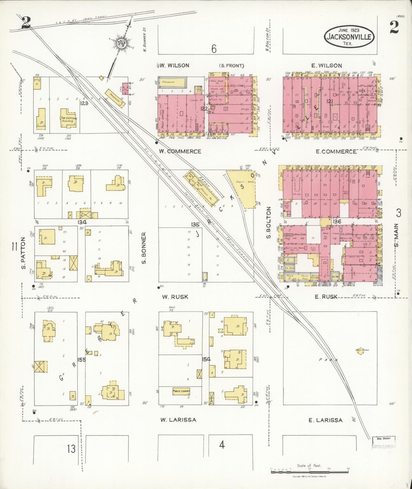 Sanborn Fire Insurance Map from Jacksonville, Cherokee County, Texas. (1923), Sheet 2 – Historic Sanborn Fire Insurance Map Print
