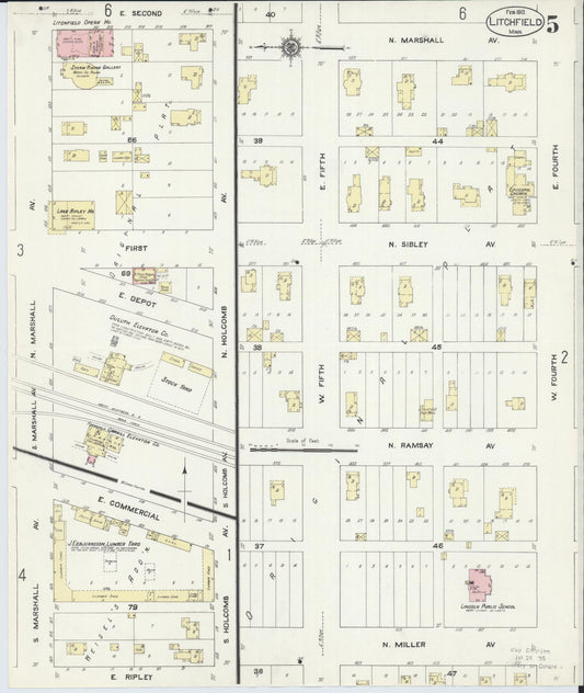 Sanborn Fire Insurance Map from Litchfield, Meeker County, Minnesota (1913), Sheet #0005 - Historic Sanborn Fire Insurance Map Print, vintage old map wall art, antique decor, genealogy gift, Minnesota Minnesota map