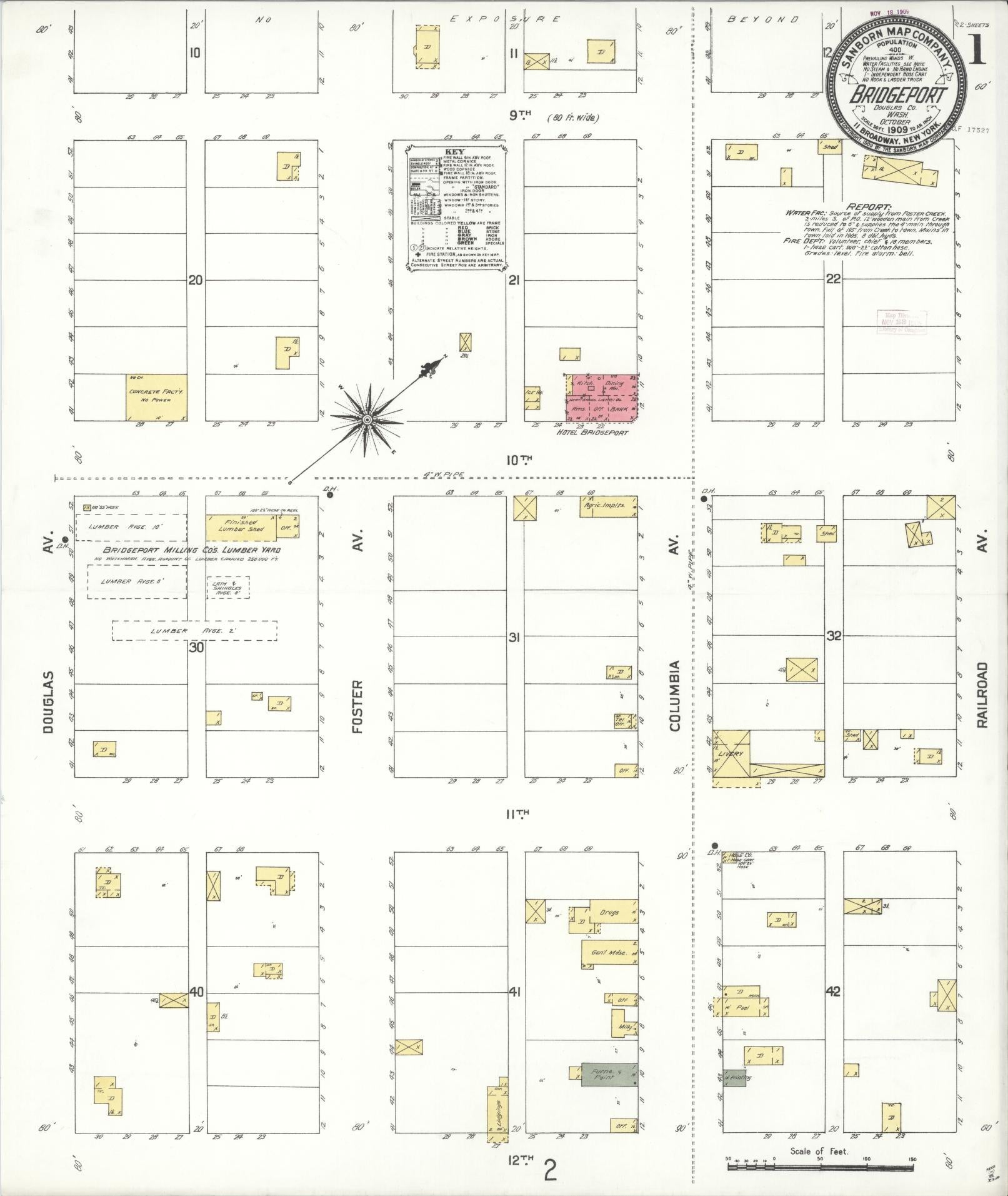 Sanborn Fire Insurance Map from Bridgeport, Douglas County, Washington (1909), Sheet #0001 - Complete Map Set gallery image, historic Sanborn map, vintage wall art, Washington Washington
