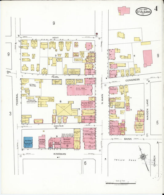 Sanborn Fire Insurance Map from Saint Albans, Franklin County, Vermont (1920), Sheet #0004 - Historic Sanborn Fire Insurance Map Print, vintage old map wall art, antique decor, genealogy gift, Vermont Vermont map