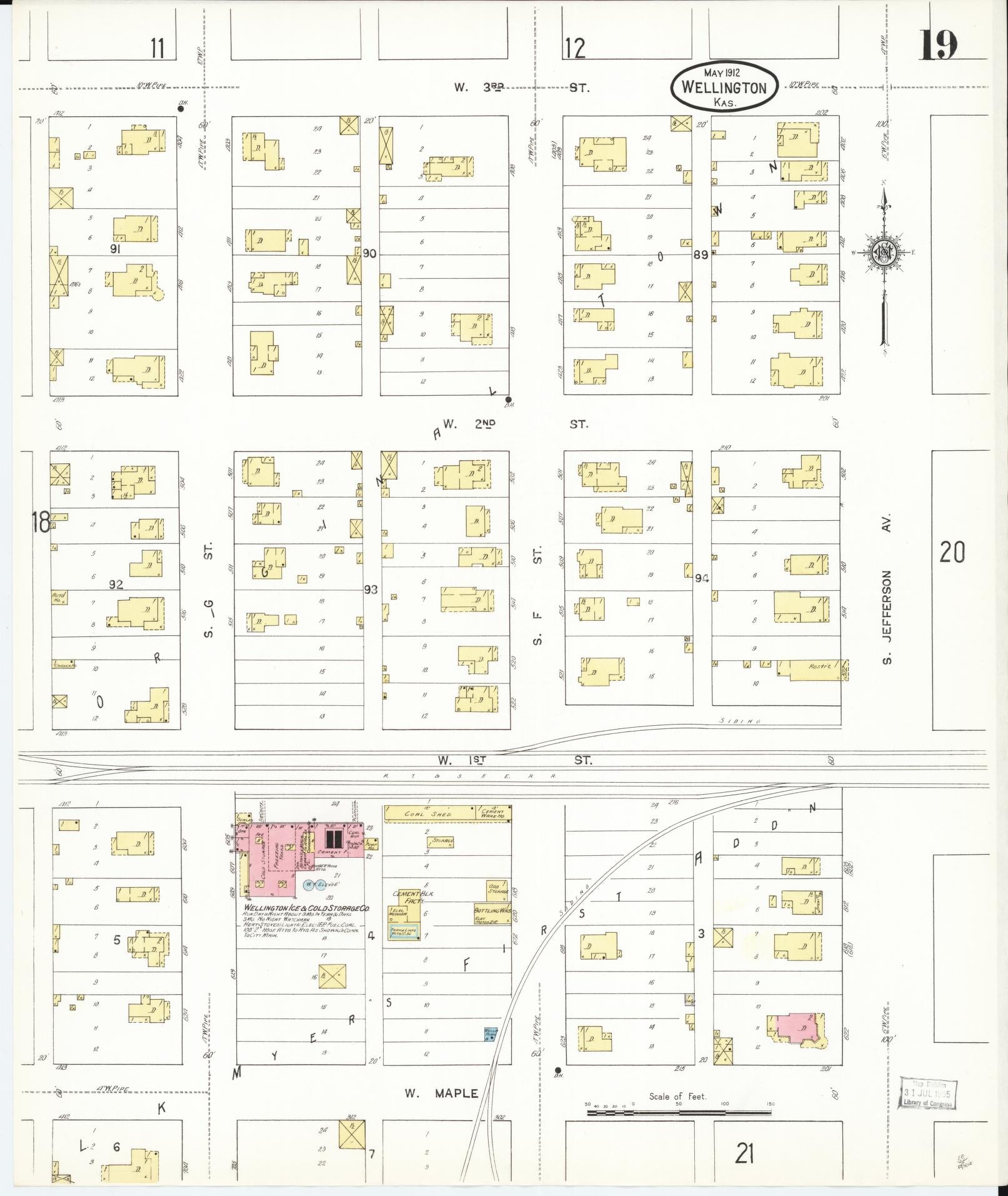 Sanborn Fire Insurance Map from Wellington, Sumner County, Kansas (1912), Sheet #0019 - Complete Map Set gallery image, historic Sanborn map, vintage wall art, Kansas Kansas