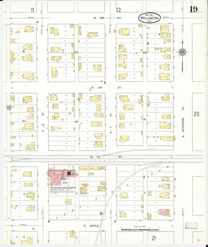 Sanborn Fire Insurance Map from Wellington, Sumner County, Kansas (1912), Sheet #0019 - Complete Map Set gallery image, historic Sanborn map, vintage wall art, Kansas Kansas