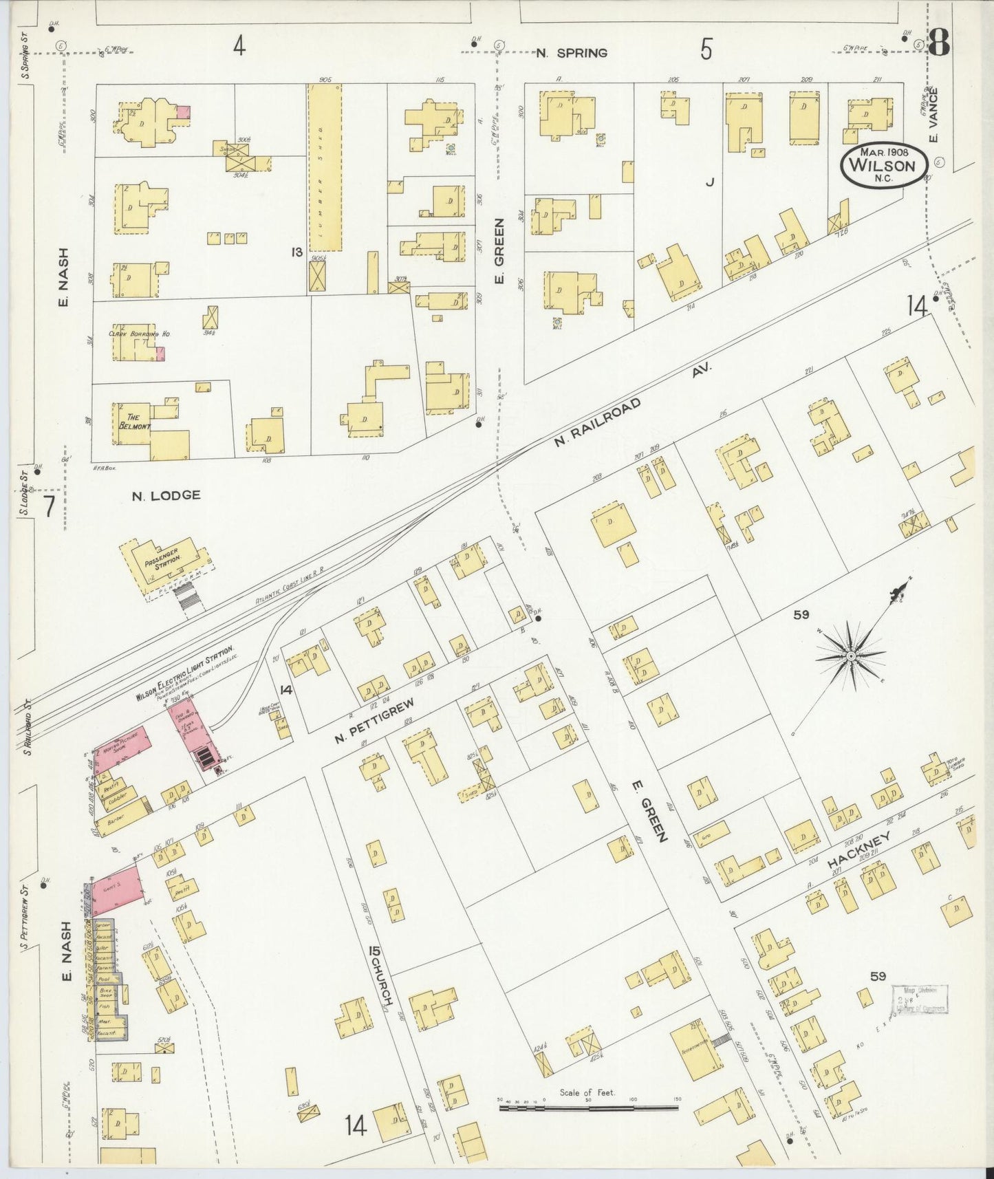 Sanborn Fire Insurance Map from Wilson, Wilson County, North Carolina (1908), Sheet #0008 - Complete Map Set gallery image, historic Sanborn map, vintage wall art, North Carolina North Carolina