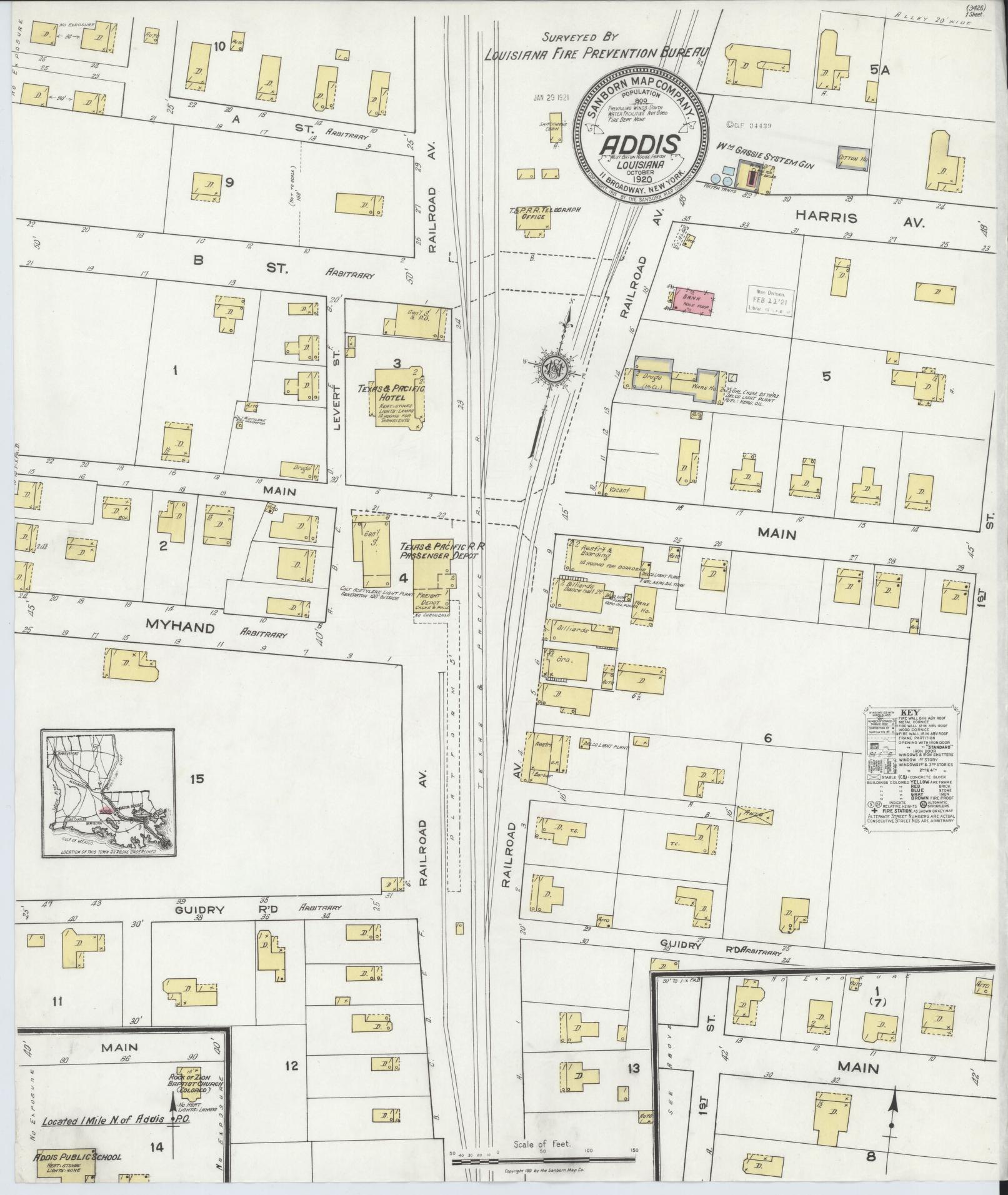 Sanborn Fire Insurance Map from Addis, West Balon Rouge Parish, Louisiana (1920), Sheet #0001 - Historic Sanborn Fire Insurance Map Print, vintage old map wall art, antique decor, genealogy gift, Louisiana Louisiana map