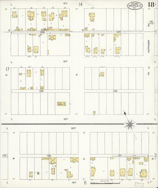 Sanborn Fire Insurance Map from Merced, Merced County, California (1907), Sheet #0018 - Historic Sanborn Fire Insurance Map Print, vintage old map wall art, antique decor, genealogy gift, California California map
