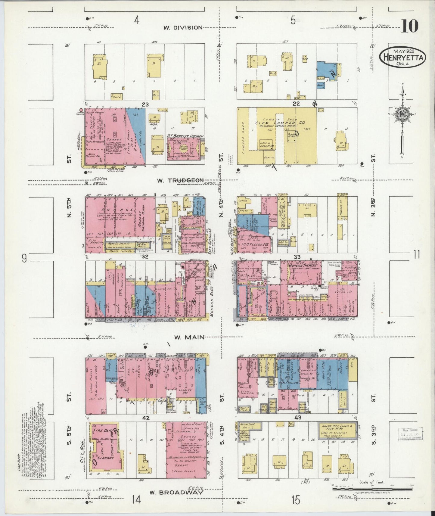 Sanborn Fire Insurance Map from Henryetta, Okmulgee County, Oklahoma (1920), Sheet #0010 - Complete Map Set gallery image, historic Sanborn map, vintage wall art, Oklahoma Oklahoma