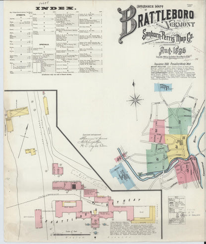 Sanborn Fire Insurance Map from Brattleboro, Windham County, Vermont (1896), Sheet #0001 - Complete Map Set gallery image, historic Sanborn map, vintage wall art, Vermont Vermont