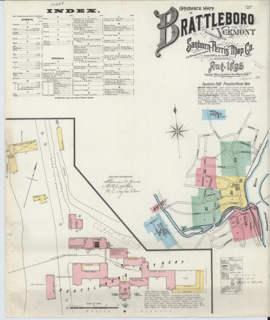Sanborn Fire Insurance Map from Brattleboro, Windham County, Vermont (1896), Sheet #0001 - Complete Map Set gallery image, historic Sanborn map, vintage wall art, Vermont Vermont