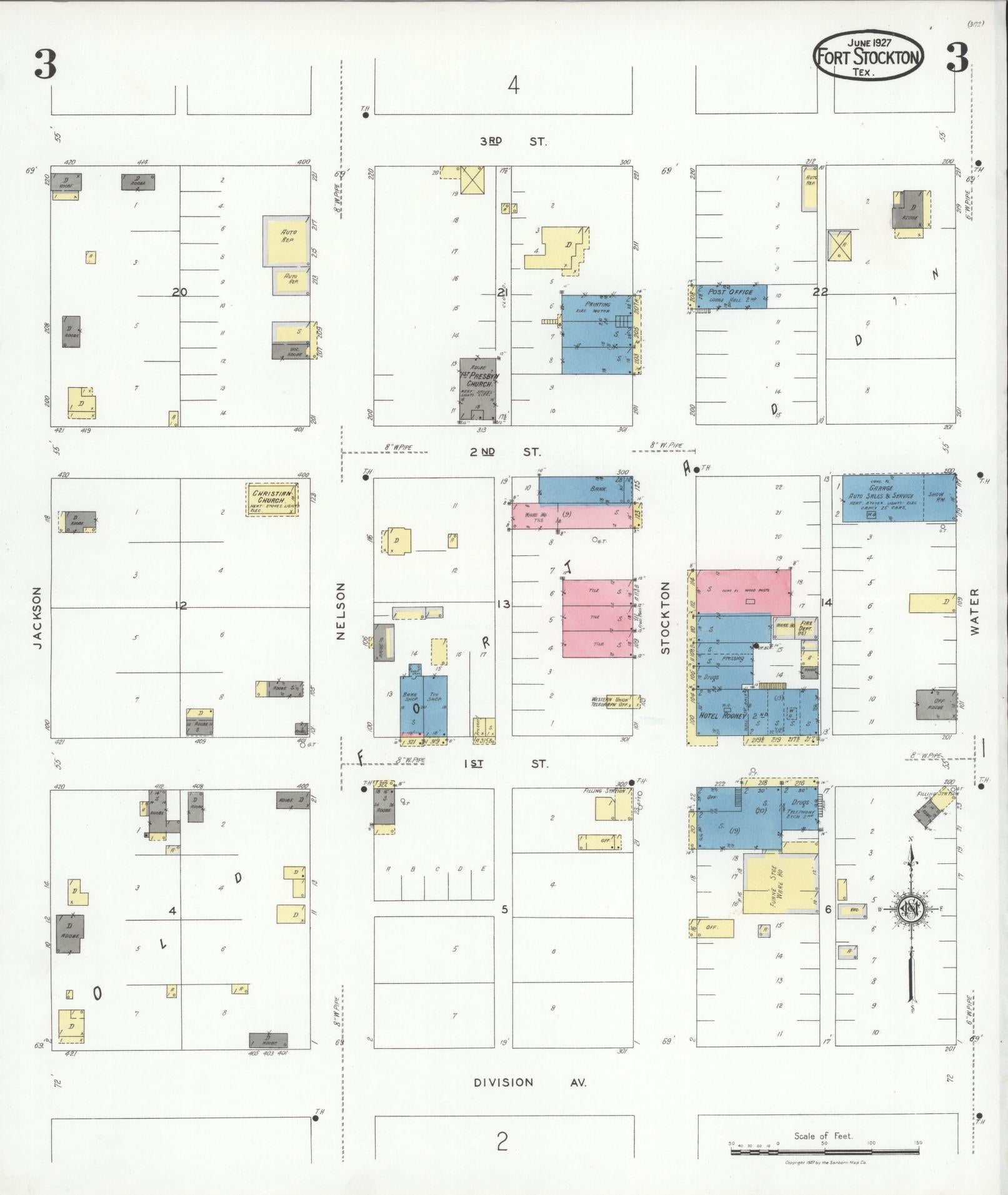 Sanborn Fire Insurance Map from Fort Stockton, Pecos County, Texas (1927), Sheet #0003 - Historic Sanborn Fire Insurance Map Print, vintage old map wall art, antique decor, genealogy gift, Texas Texas map