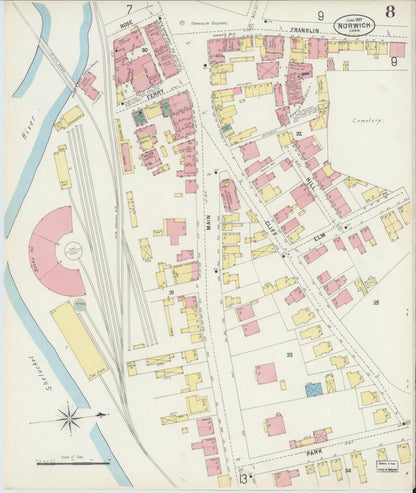 Sanborn Fire Insurance Map from Norwich, New London County, Connecticut (1897), Sheet #0008 - Complete Map Set gallery image, historic Sanborn map, vintage wall art, Connecticut Connecticut