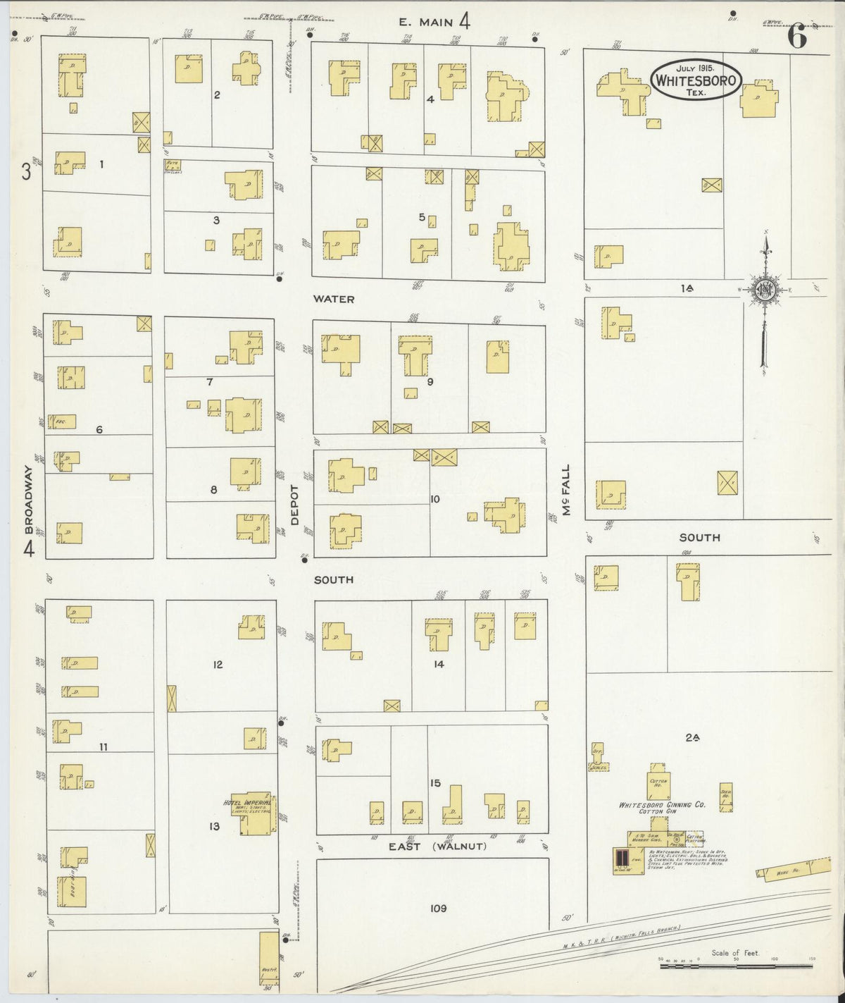 Sanborn Fire Insurance Map from Whitesboro, Grayson County, Texas (1915), Sheet #0006 - Historic Sanborn Fire Insurance Map Print, vintage old map wall art, antique decor, genealogy gift, Texas Texas map