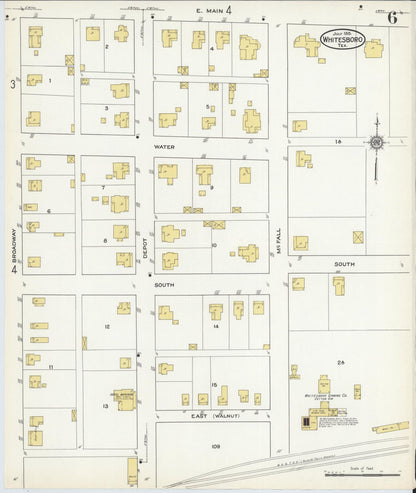 Sanborn Fire Insurance Map from Whitesboro, Grayson County, Texas (1915), Sheet #0006 - Historic Sanborn Fire Insurance Map Print, vintage old map wall art, antique decor, genealogy gift, Texas Texas map