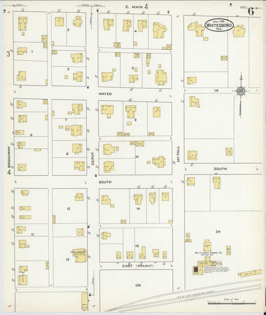 Sanborn Fire Insurance Map from Whitesboro, Grayson County, Texas (1915), Sheet #0006 - Historic Sanborn Fire Insurance Map Print, vintage old map wall art, antique decor, genealogy gift, Texas Texas map