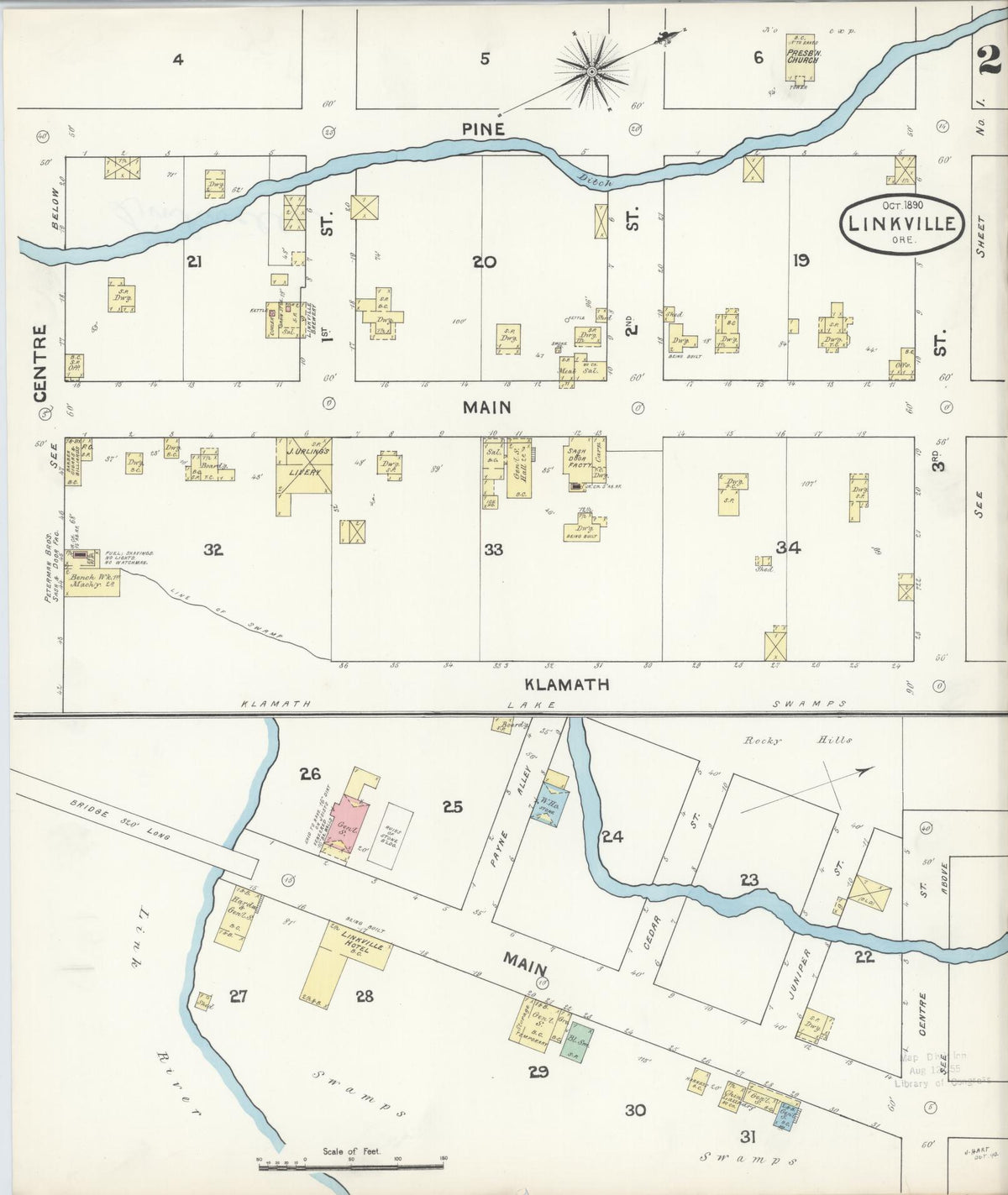 Sanborn Fire Insurance Map from Linkville, Klamath County, Oregon (1890), Sheet #0002 - Historic Sanborn Fire Insurance Map Print, vintage old map wall art, antique decor, genealogy gift, Oregon Oregon map
