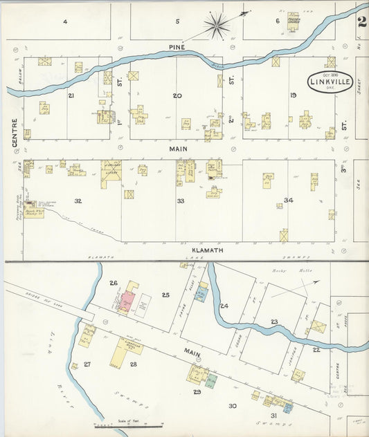 Sanborn Fire Insurance Map from Linkville, Klamath County, Oregon (1890), Sheet #0002 - Historic Sanborn Fire Insurance Map Print, vintage old map wall art, antique decor, genealogy gift, Oregon Oregon map