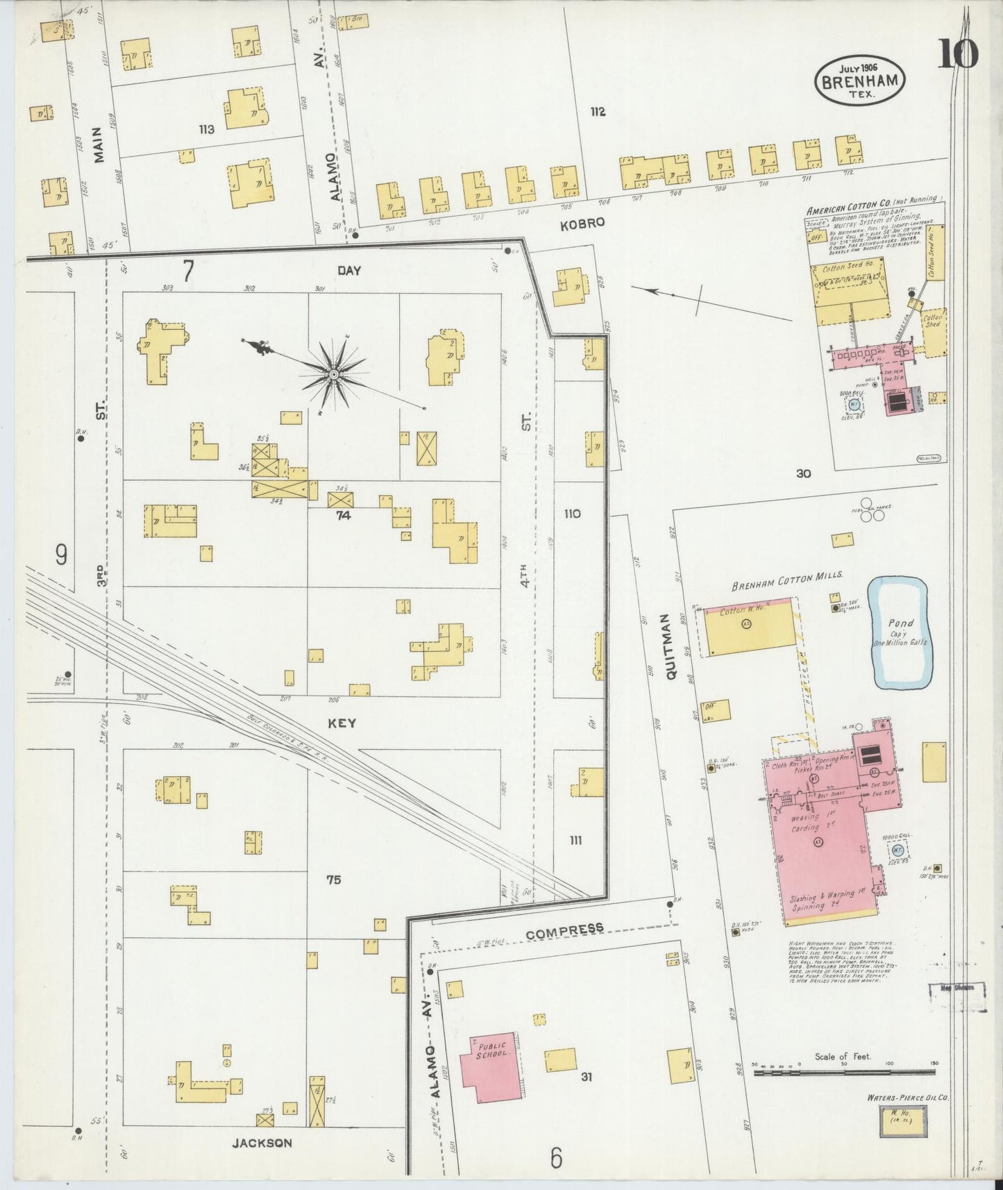Sanborn Fire Insurance Map from Brenham, Washington County, Texas (1906), Sheet #0010 - Historic Sanborn Fire Insurance Map Print, vintage old map wall art, antique decor, genealogy gift, Texas Texas map