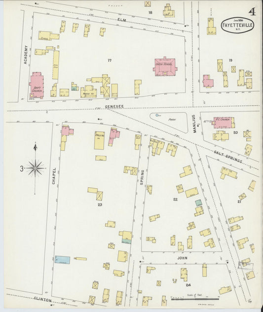 Sanborn Fire Insurance Map from Fayetteville, Onondaga County, New York (1896), Sheet #0004 - Historic Sanborn Fire Insurance Map Print, vintage old map wall art, antique decor, genealogy gift, New York New York map