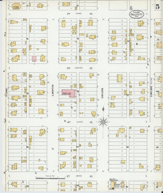 Sanborn Fire Insurance Map from Falls City, Richardson County, Nebraska (1900), Sheet #0005 - Historic Sanborn Fire Insurance Map Print, vintage old map wall art, antique decor, genealogy gift, Nebraska Nebraska map