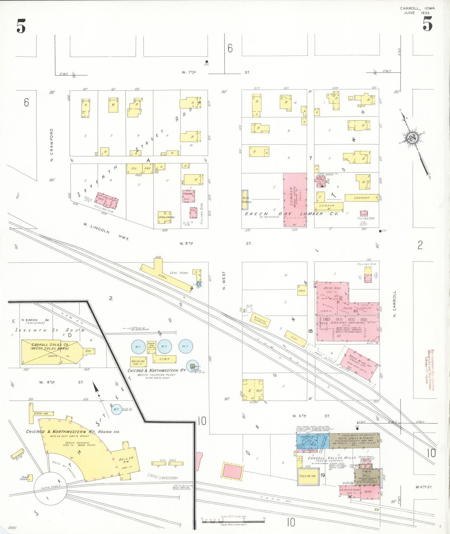 Sanborn Fire Insurance Map from Carroll, Carroll County, Iowa (1935), Sheet #0005 - Historic Sanborn Fire Insurance Map Print, vintage old map wall art