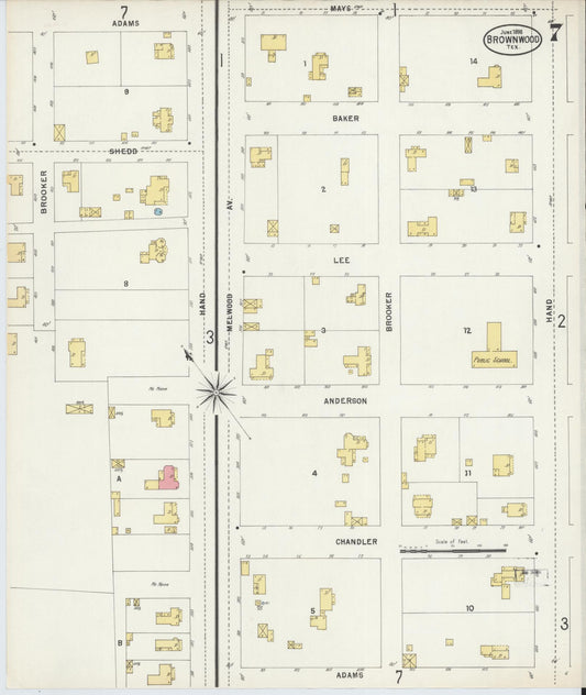 Sanborn Fire Insurance Map from Brownwood, Brown County, Texas (1898), Sheet #0007 - Historic Sanborn Fire Insurance Map Print, vintage old map wall art, antique decor, genealogy gift, Texas Texas map