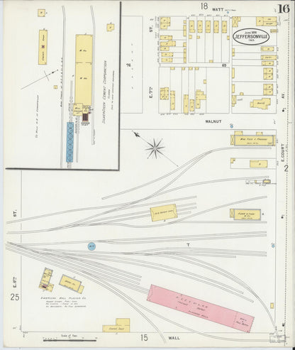Sanborn Fire Insurance Map from Jeffersonville, Clark County, Indiana (1898), Sheet #0016 - Historic Sanborn Fire Insurance Map Print, vintage old map wall art, antique decor, genealogy gift, Indiana Indiana map