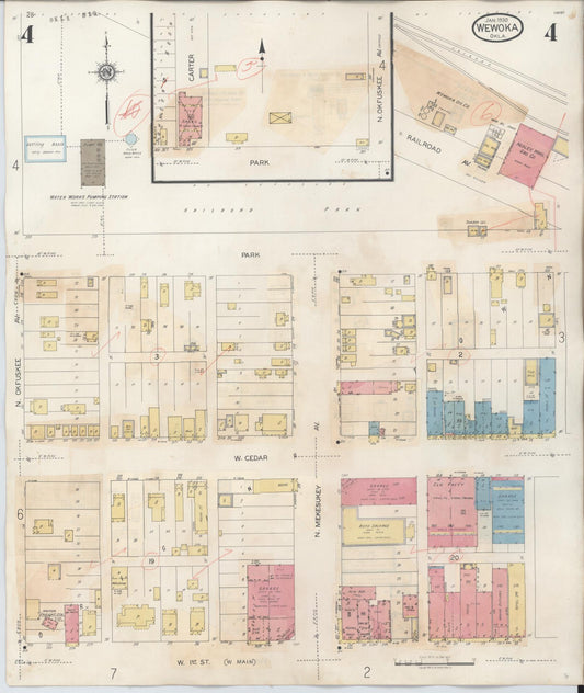 Sanborn Fire Insurance Map from Wewoka, Seminole County, Oklahoma (1945), Sheet #0004 - Historic Sanborn Fire Insurance Map Print, vintage old map wall art, antique decor, genealogy gift, Oklahoma Oklahoma map