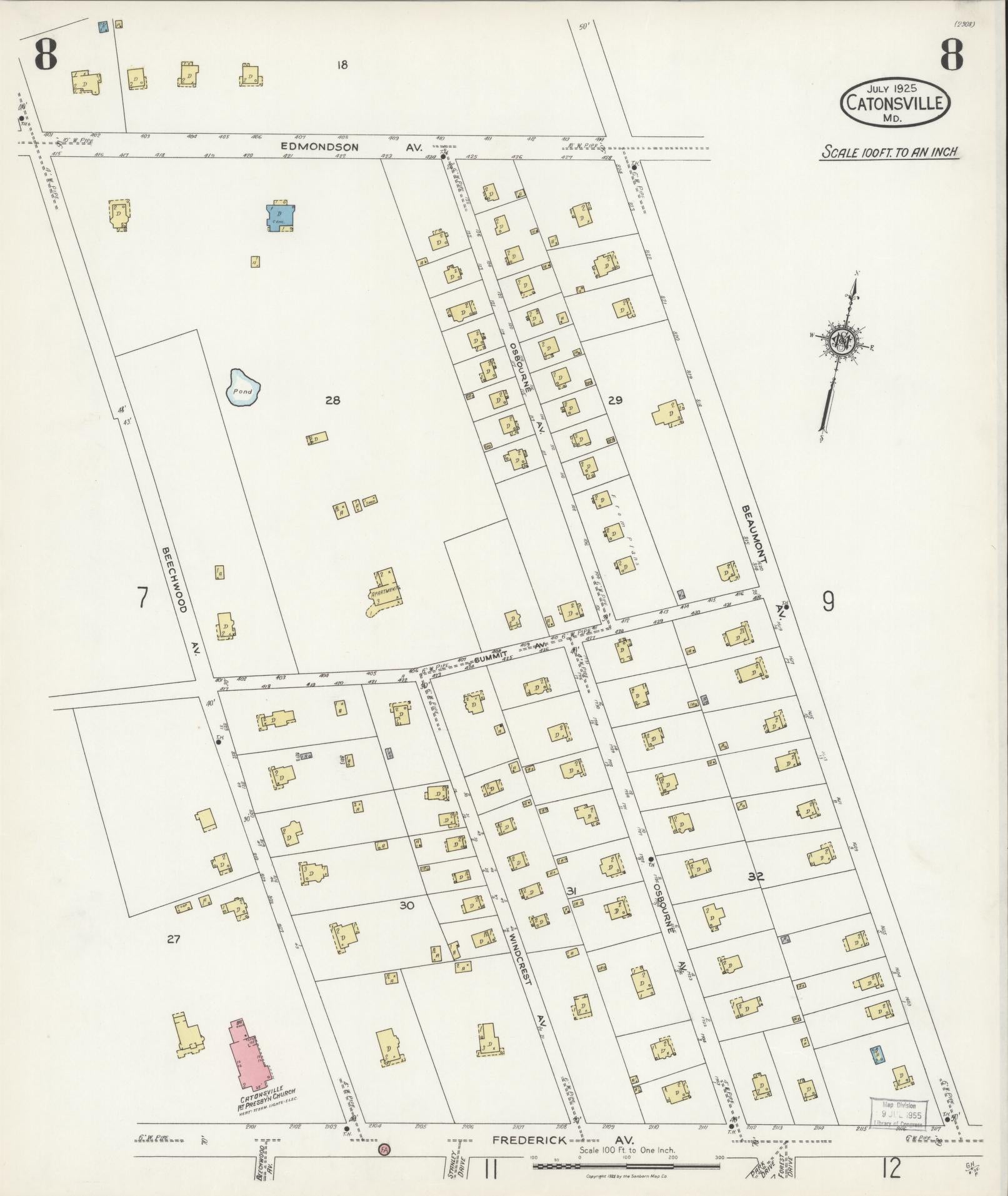 Baltimore, Maryland - 1925 - Sanborn Fire Insurance Map, Sheet #0008 - Historic Sanborn Fire Insurance Map Print, Baltimore Maryland 1925 0008 vintage old map wall art