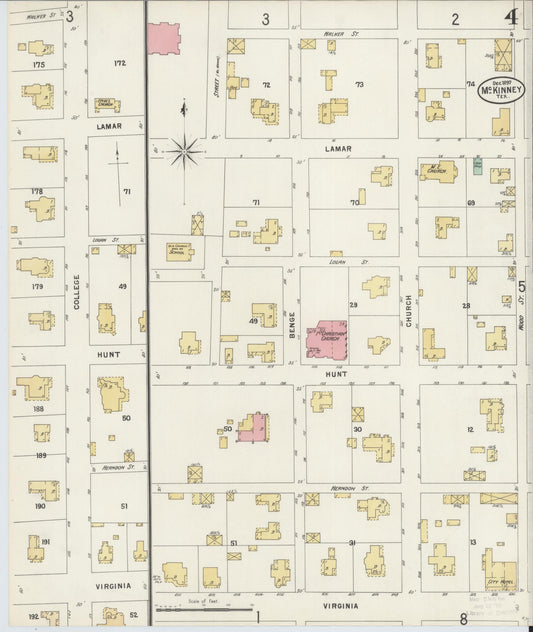 Sanborn Fire Insurance Map from McKinney, Collin County, Texas (1897), Sheet #0004 - Historic Sanborn Fire Insurance Map Print, vintage old map wall art, antique decor, genealogy gift, Texas Texas map
