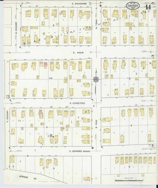 Sanborn Fire Insurance Map from Owosso, Shiawassee County, Michigan (1915), Sheet #0014 - Historic Sanborn Fire Insurance Map Print, vintage old map wall art, antique decor, genealogy gift, Michigan Michigan map