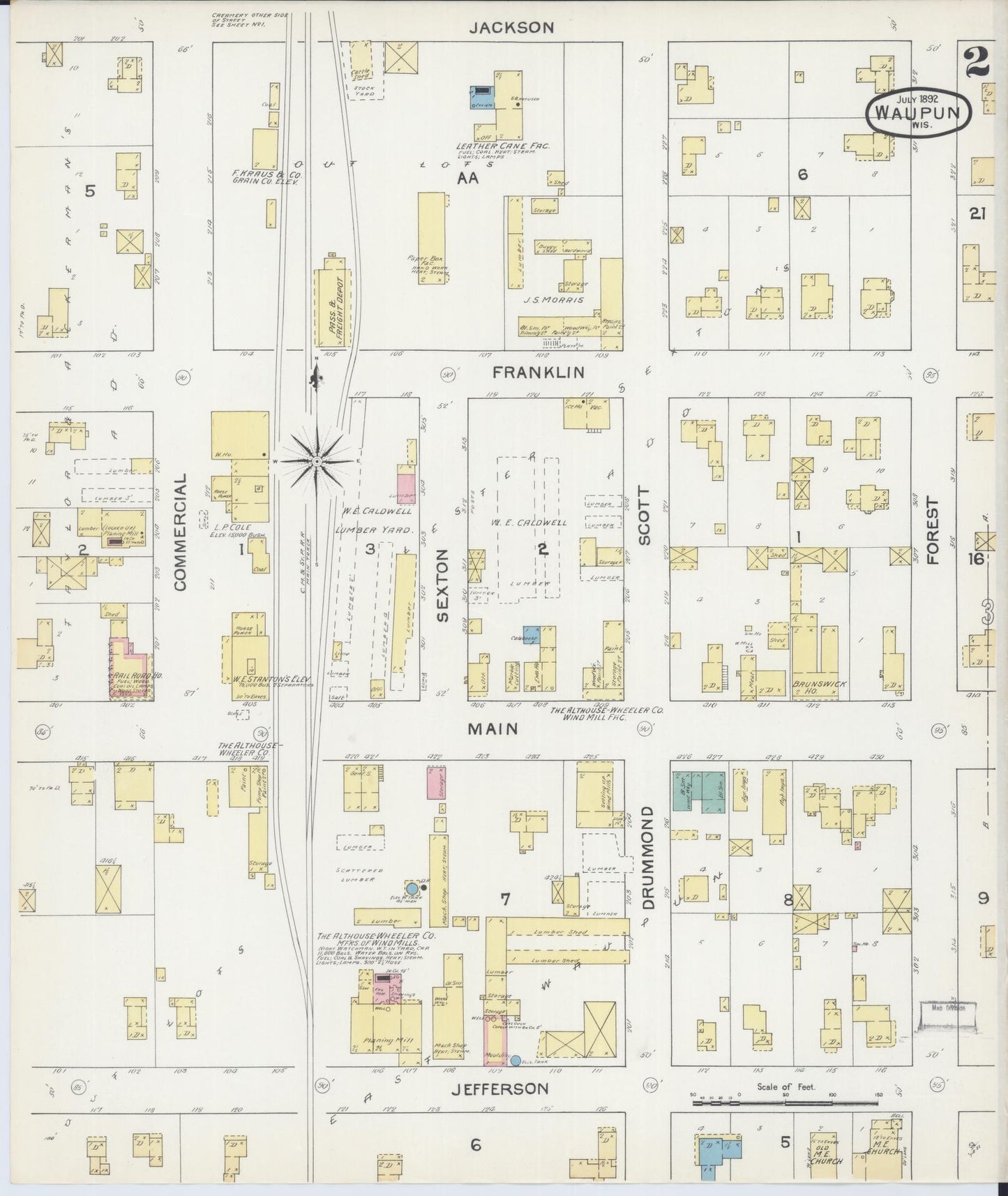 Sanborn Fire Insurance Map from Waupun, Dodge and Fond du Lac Counties, Wisconsin (1892), Sheet #0002 - Complete Map Set gallery image, historic Sanborn map, vintage wall art, Wisconsin Wisconsin